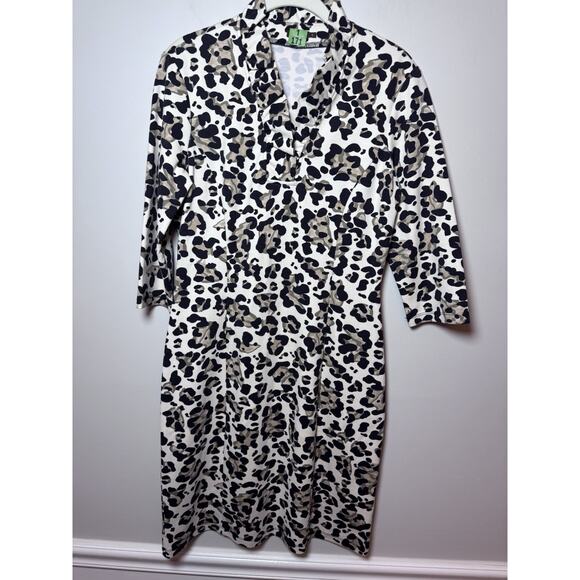 J McLaughlin Terin Dress Small Leopard Print Ruffle Neck Sheath Catalina Cloth - Picture 2 of 10